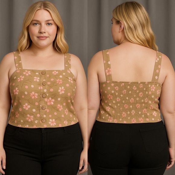bp Tops - BP. Floral Smocked Crop Cami Size 1X - NWT